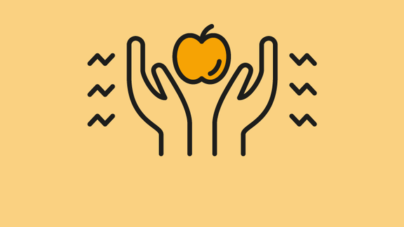 Icon mit zwei Händen die einen Apfel halten, zum Thema Schadstoffe & Lebensmittelsicherheit