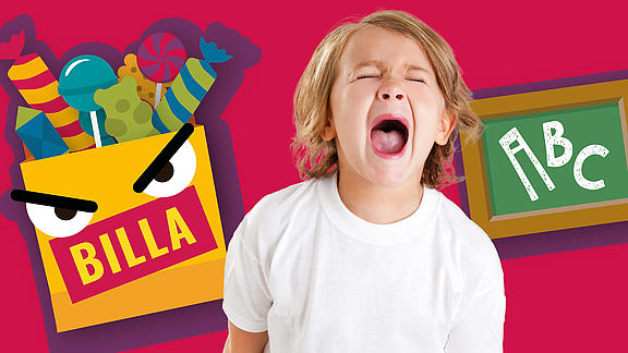Schreiendes Kind wegen Kindermarketing zum Schulstart