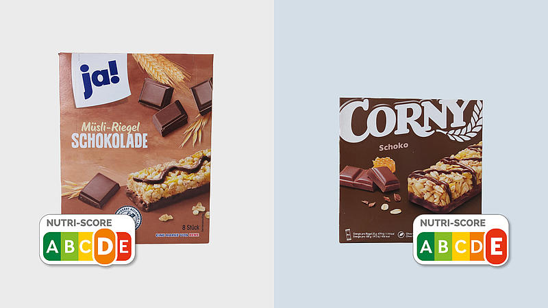 ja! Müsli Riegel im Vergleich mit dem Müsliriegel von Corny