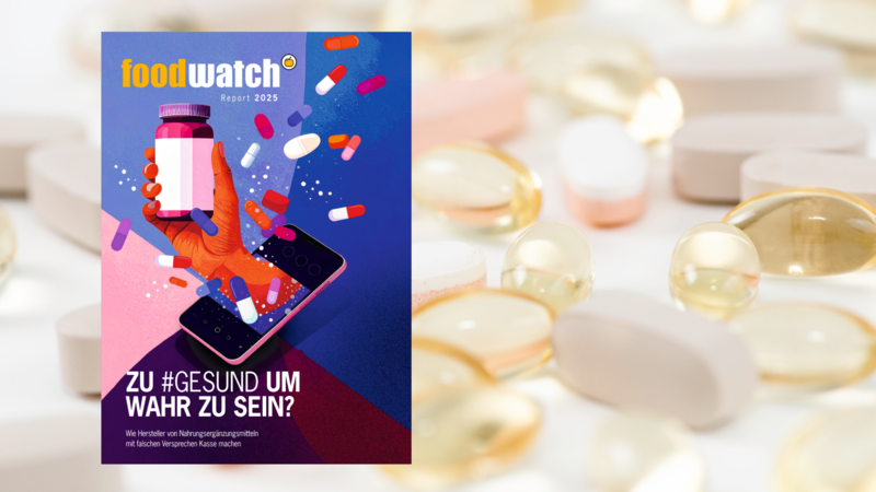 Cover des Health Claim Reports zu Nahrungsergänzungsmitteln auf hellem Hintergrund mit Pillen