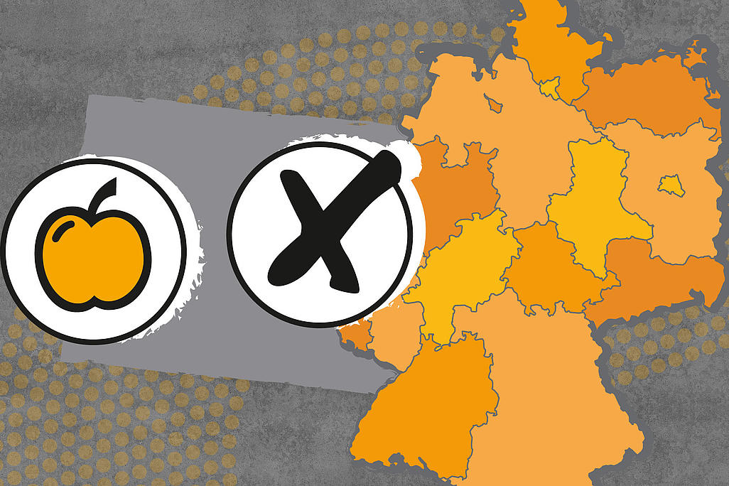 Orangene Landkarte von Deutschland mit Wahlkreuz bei foodwatch