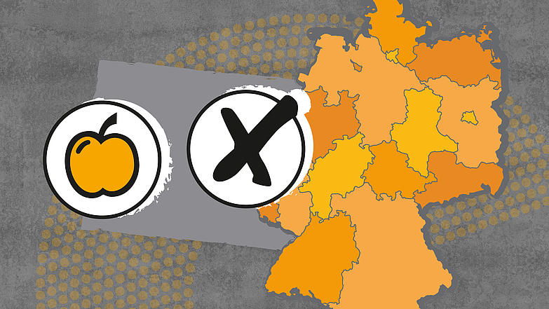 Orangene Landkarte von Deutschland mit Wahlkreuz bei foodwatch