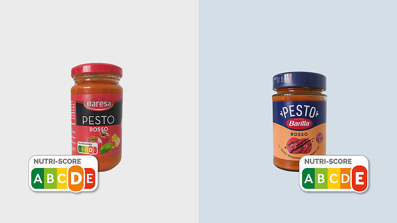 Bareso Pesto Rosso und Barilla Pesto Rosso im Nutri-Score Vergleich