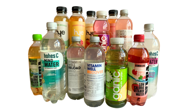 Gruppenbild der untersuchten Vitamin-Wasser, auch „Functional Drinks“ genannt